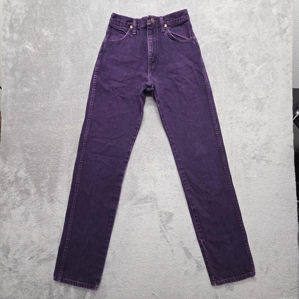 VTG Wrangler Jeans Womens Measured 26x32 Purple Dark Wash Straight Slim